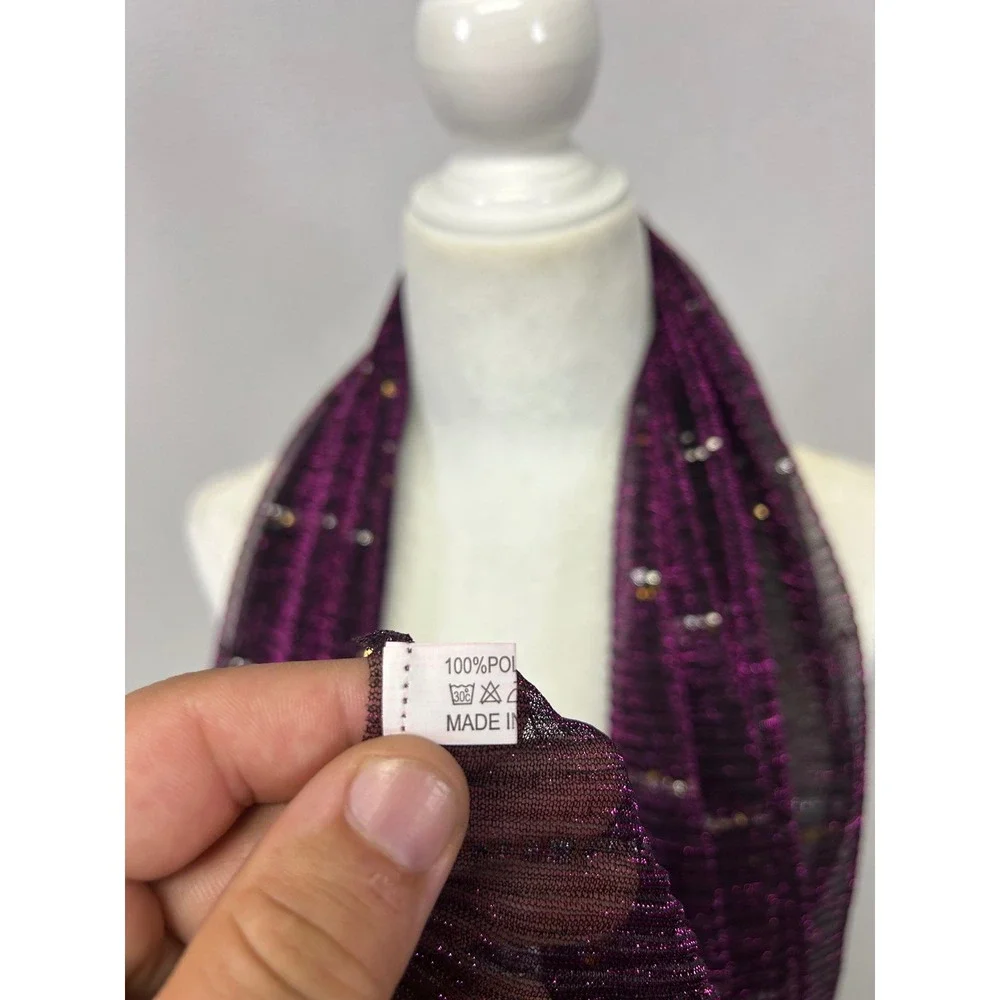 Glam Sparkle Unbranded Womens OS Purple Metallic Sequin Pleated Mesh Long Scarf
